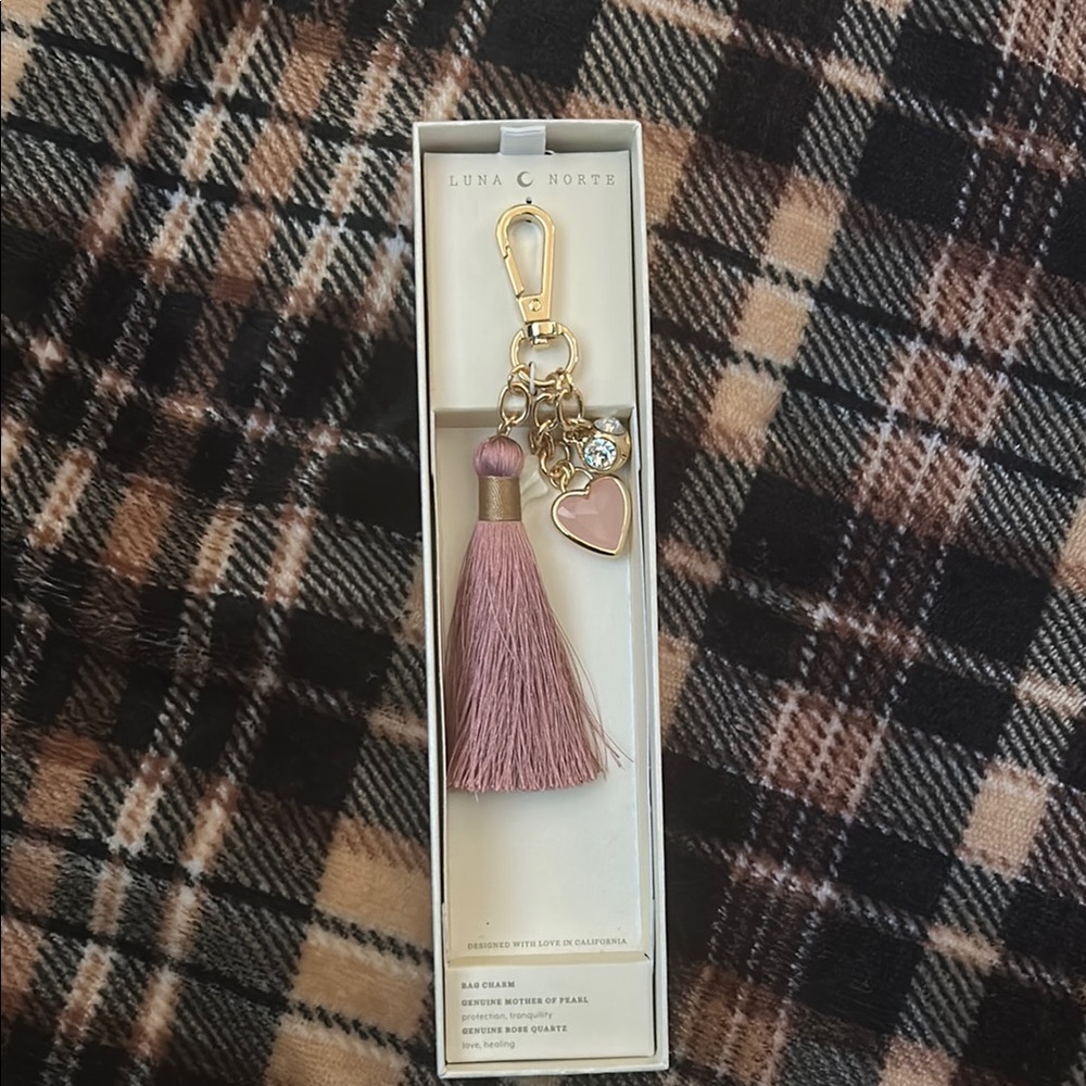 Luna Norte Pink Tassel Keychain with Gold Accents